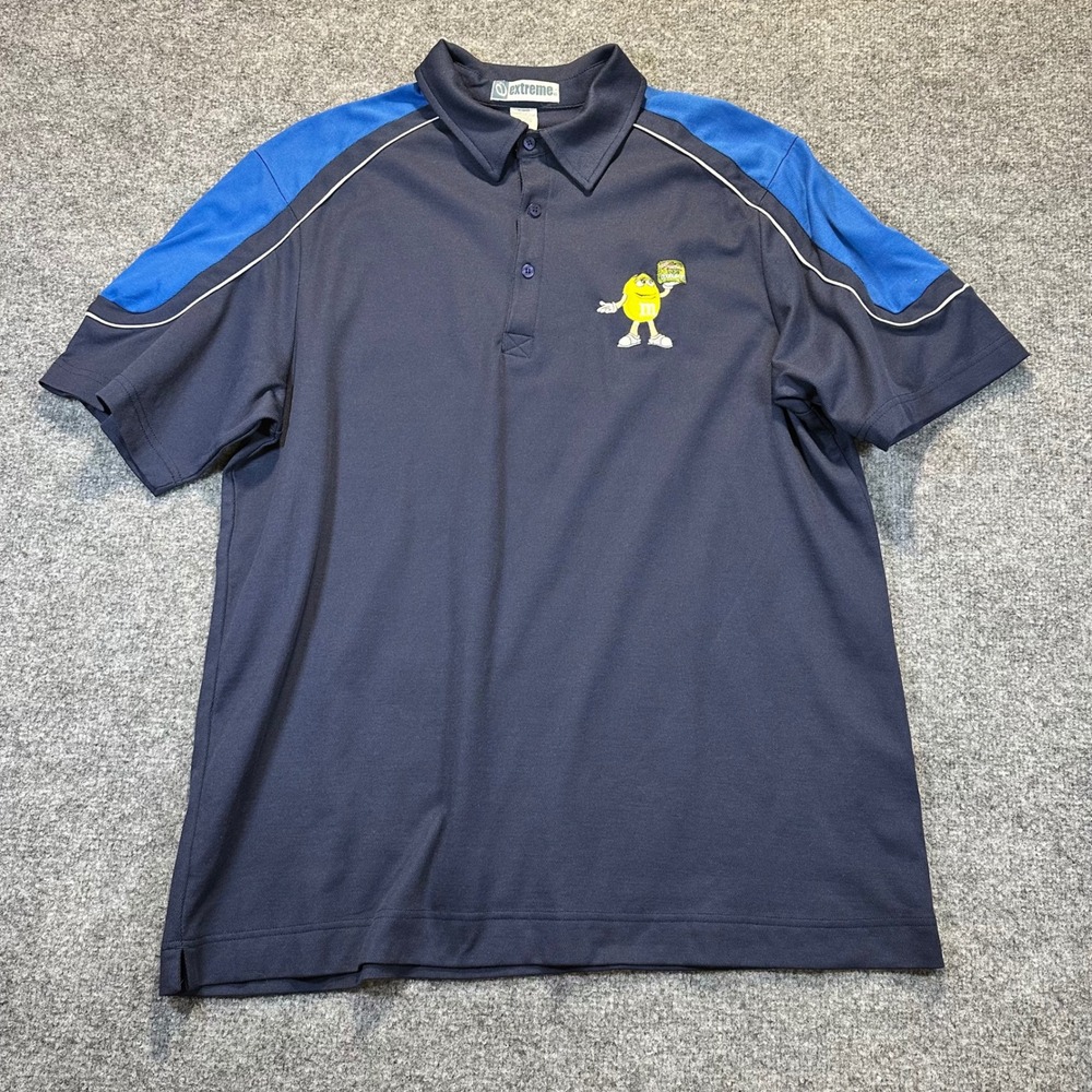 Extreme Polo Shirt Mens Large Navy Blue Yellow M&M Doublemint Gum Graphic Sporty